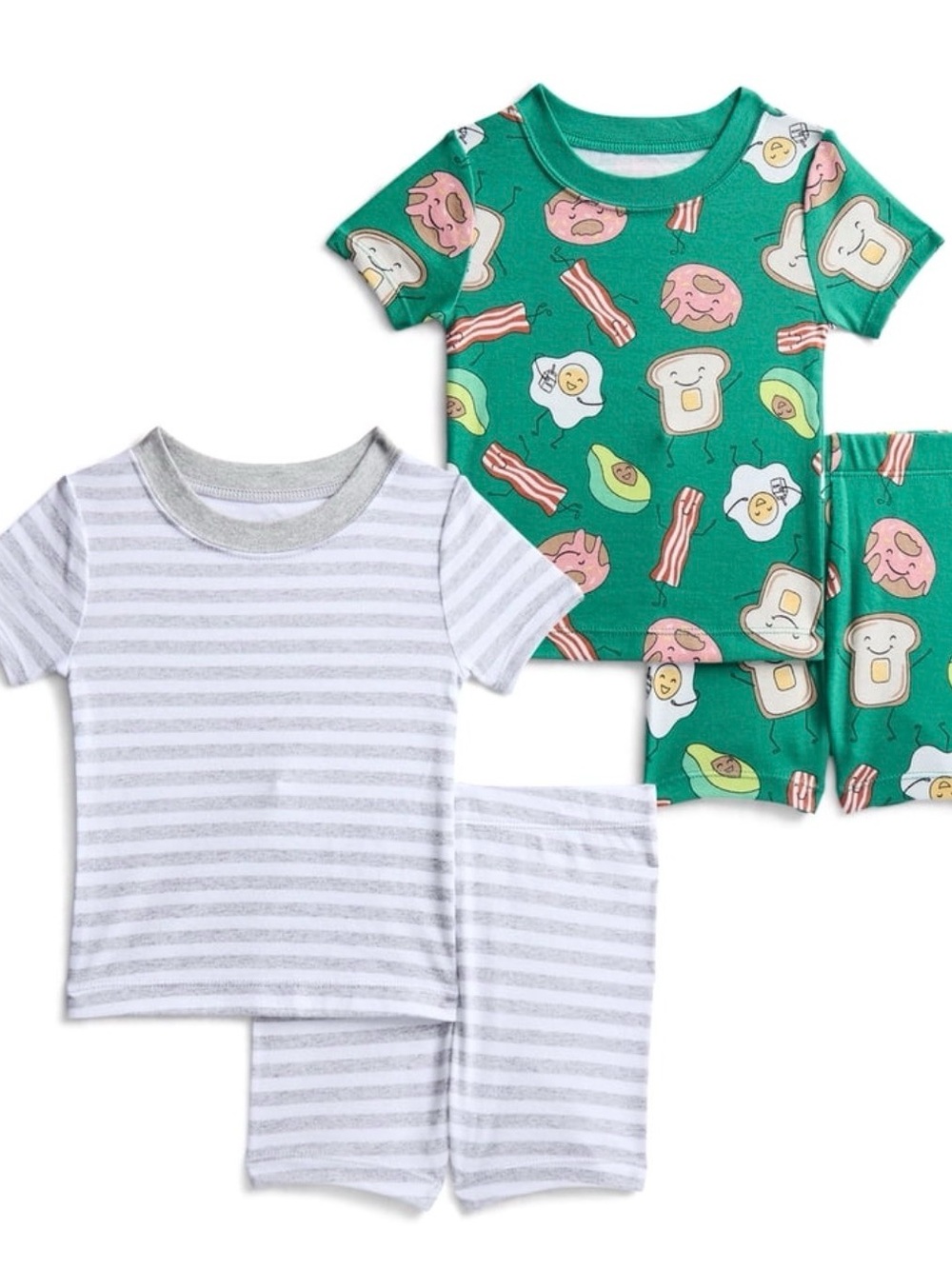 wonder nation Green Breakfast-Print & Gray Stripe Short Sleeve Pajama 2-Pack